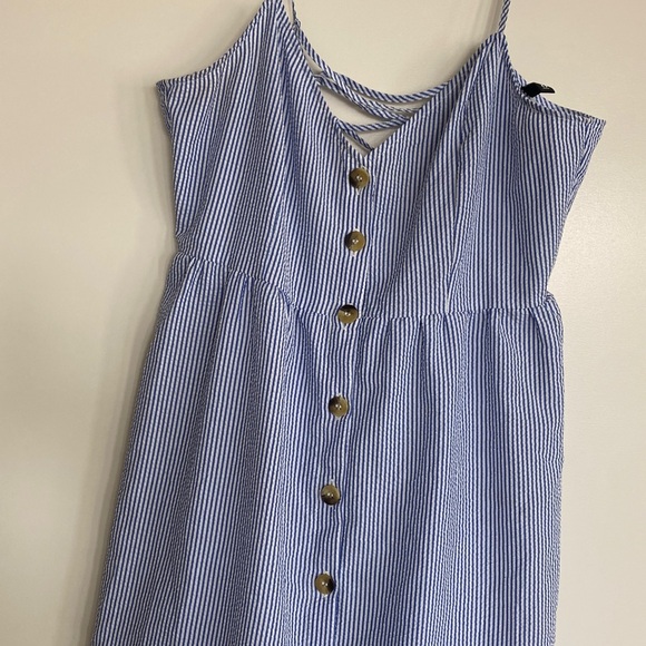 H&M button front midi dress striped blue white coastal seersucker dress 10 large - Picture 8 of 12